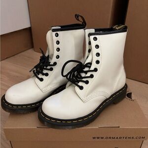 Dr. Martens White Leather Lace-Up Boots with Black Trim